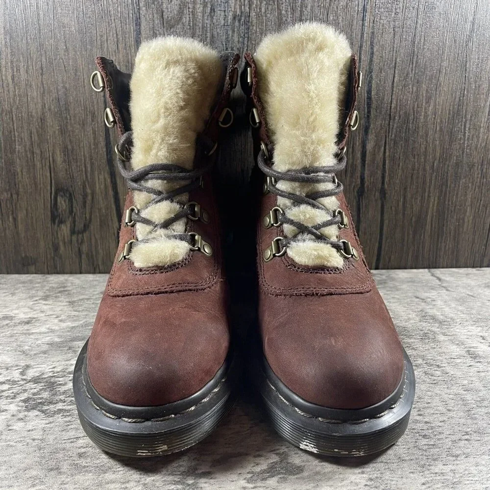 Dr Martens SYLVIA Boot 6 Eye Brown Shearling Lined Womens Platform Size 7 - Picture 5 of 8